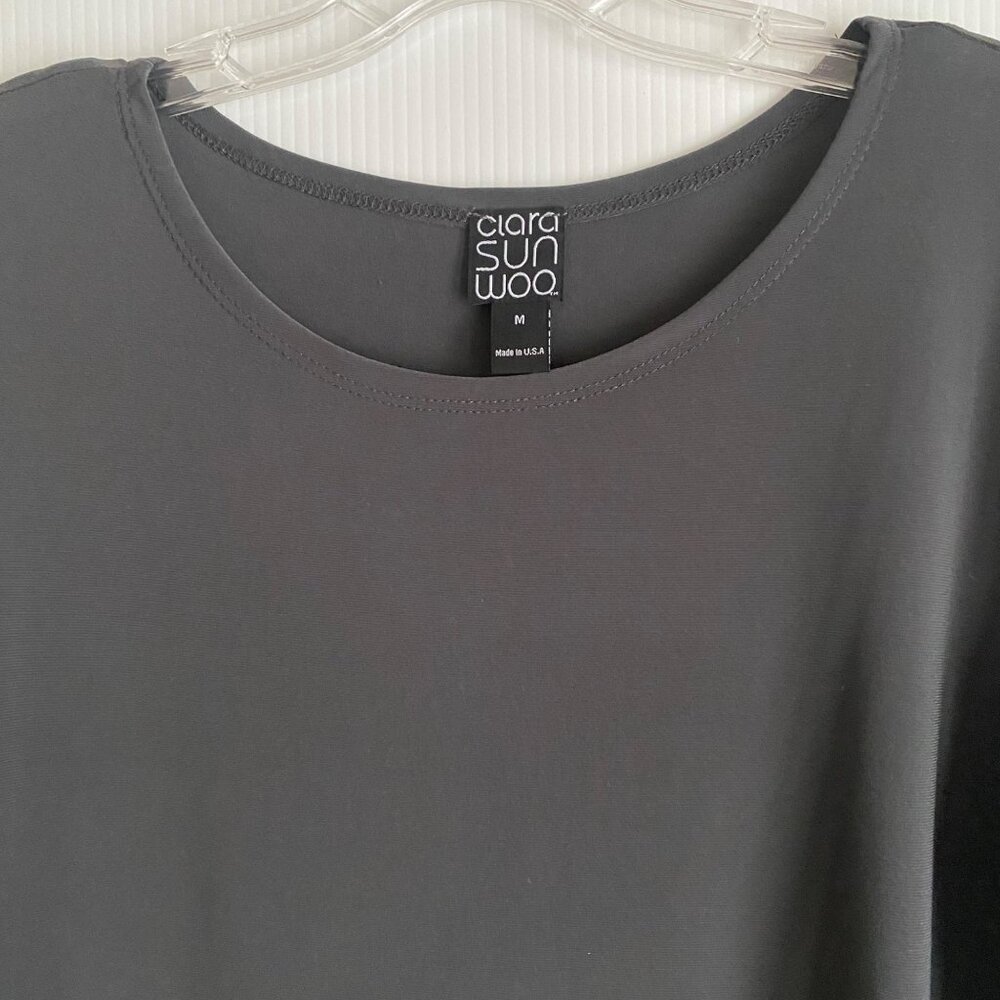 size M Clara Sun Woo tie cuff 3/4 sleeve side vent tunic top blouse gray lagenlo - Picture 4 of 8